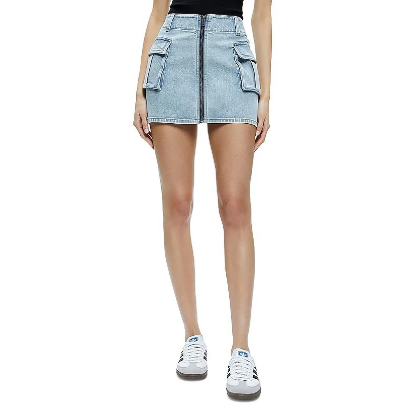 Casual Streetwear Chic Alice and Olivia Womens Rahmi Denim Cargo Mini Skirt
