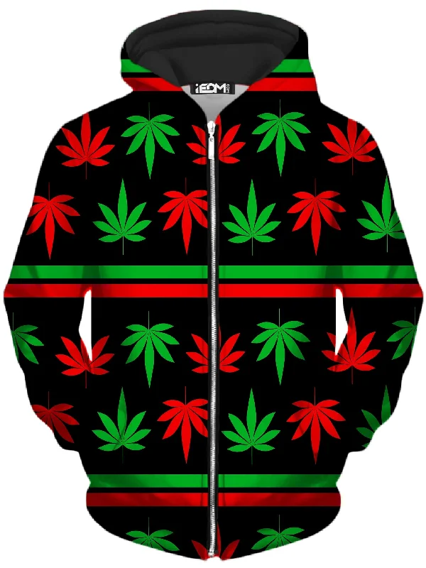 Chic Casuals Red And Green Festive Bud Unisex Zip-Up Hoodie