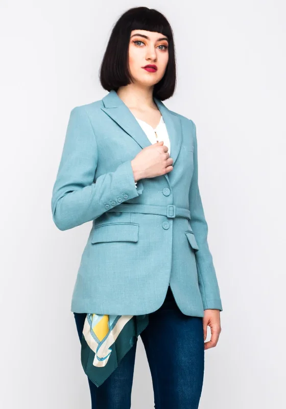 Feminine Wearables Lily Belted Blazer Jacket, Pale Aqua