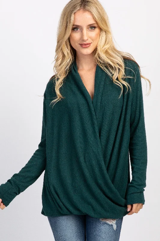 Minimal Fashion Style PinkBlush Forest Green Draped Wrap Nursing Top