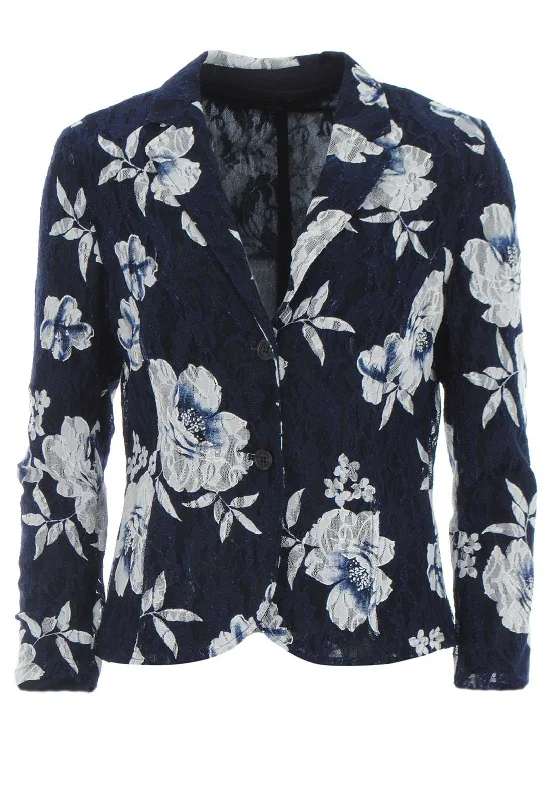 Luxe Street Trends Eugen Klein Floral Lace Blazer Jacket, Navy