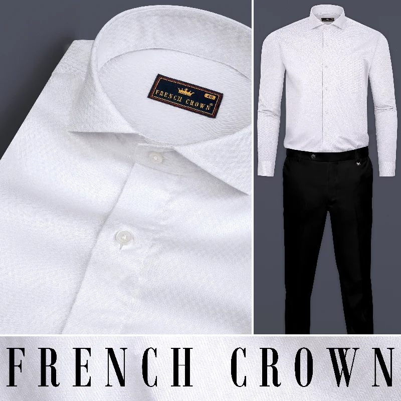 Relaxed Aesthetic White Smoke Subtle Rhombus Printed Premium Cotton Shirt