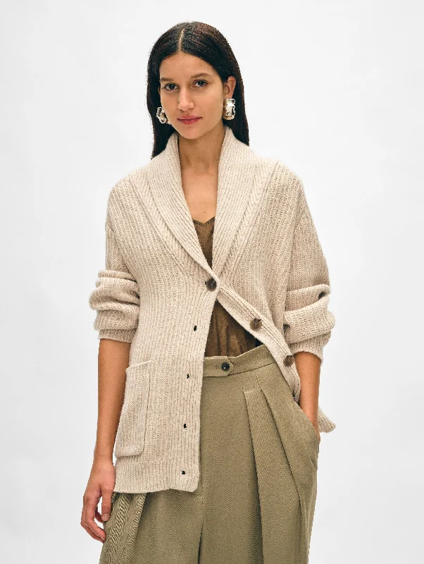 Preppy Street Style Merino Blend Marled Shawl Collar Coatigan