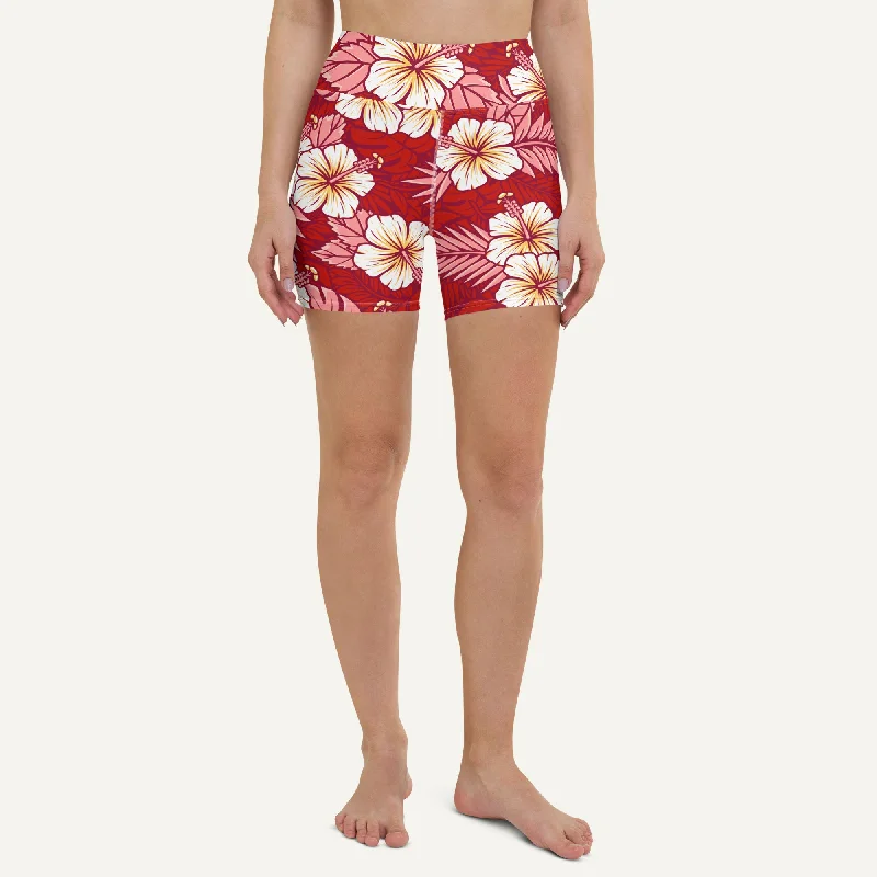 Cozy Vibe Look Hawaiian Aloha Red High-Waisted Shorts