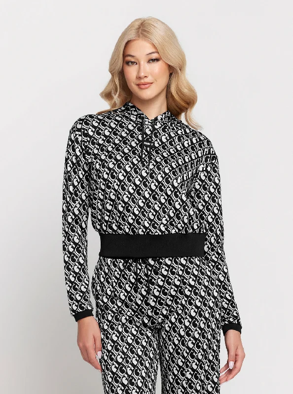 Relaxed Glamour Style Black White Logo Hoodie Jumper