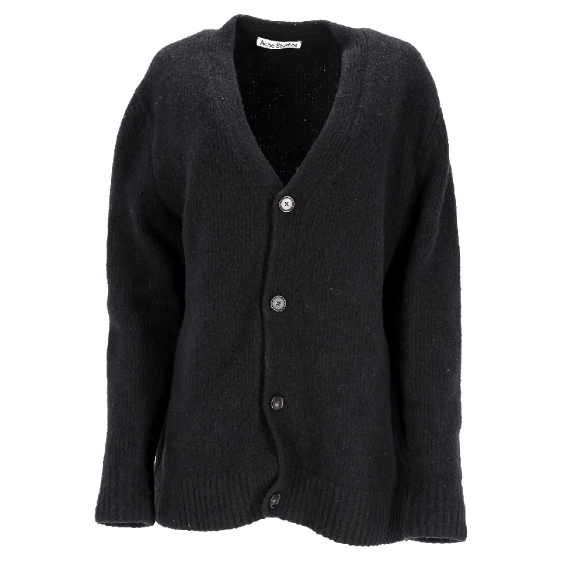 Acne Studios V-Neck Buttoned Cardigan in Black Wool