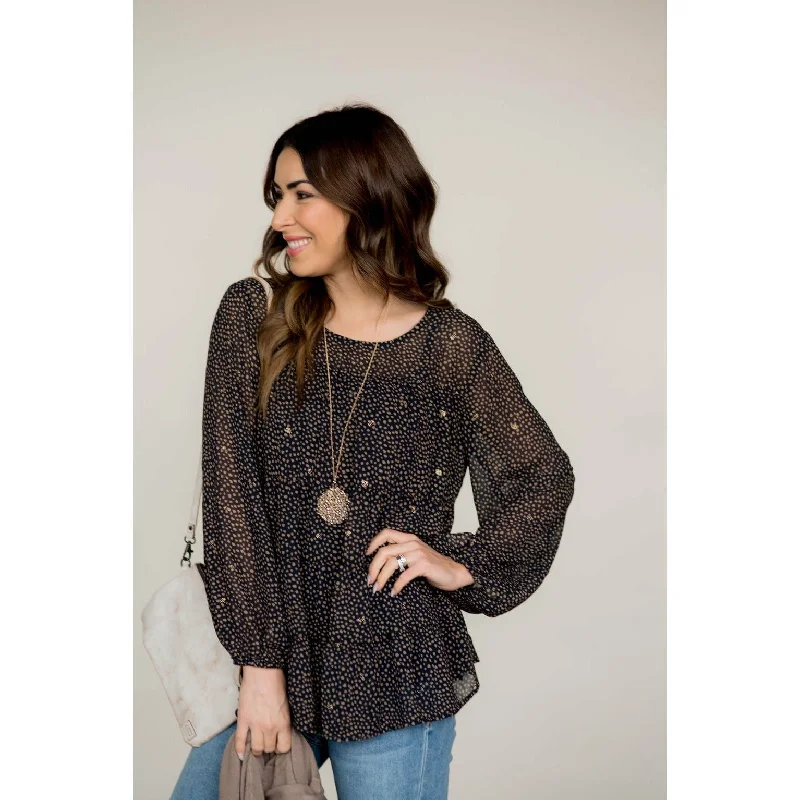 Hint of Shine Tiered Speckled Blouse