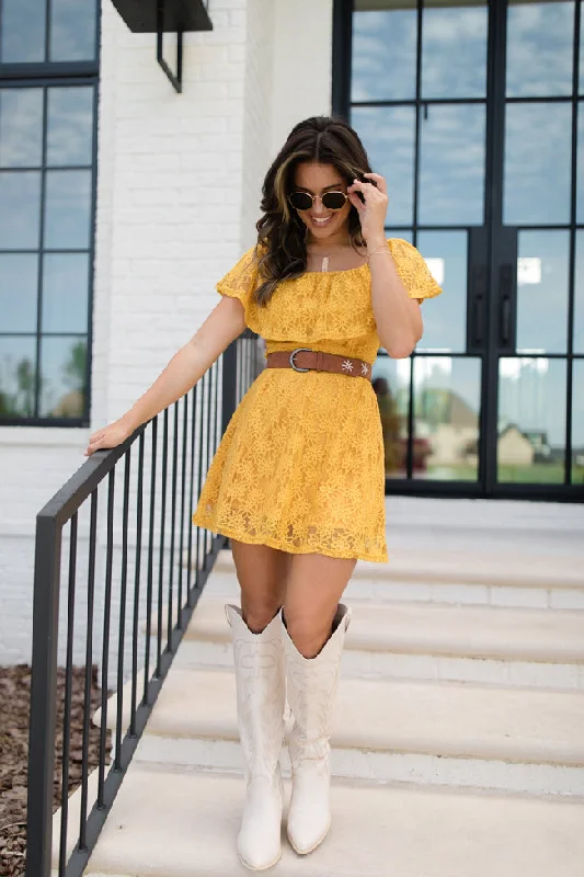 Brighten My Day Off The Shoulder Lace Mini Dress