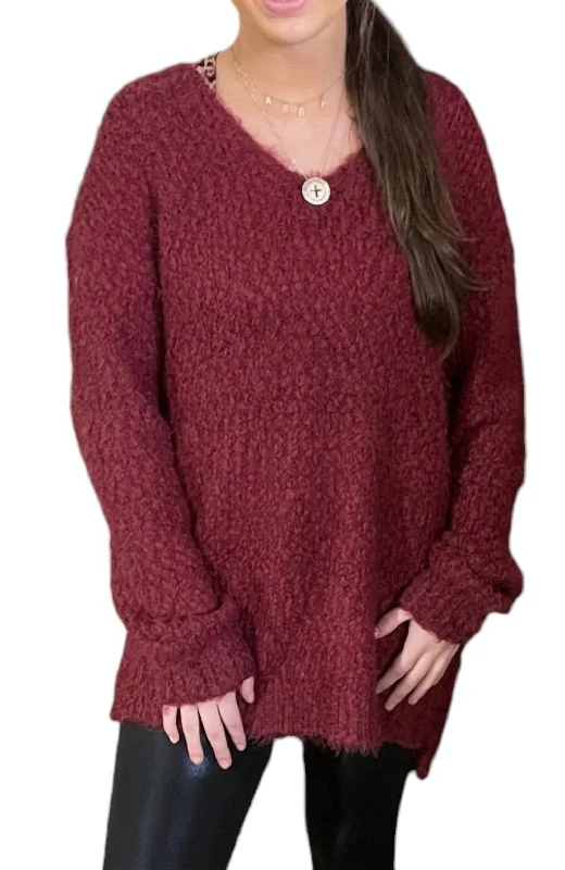 Cabernet Chunky Sweater In Burgundy