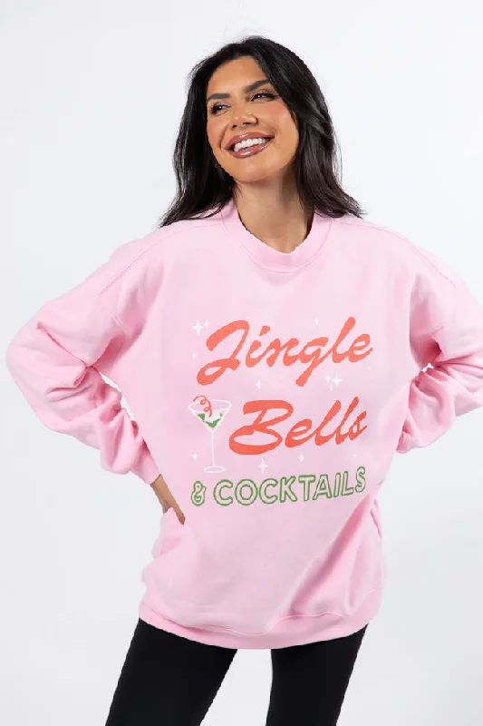 Jingle Bells And Cocktails Light Pink Oversized Graphic Sweatshirt