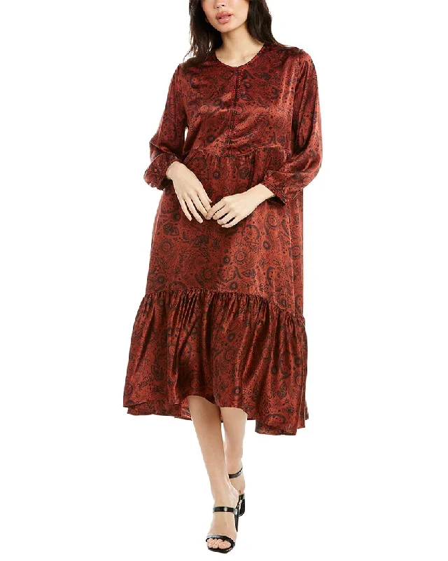 Johnny Was Rust Asteria Tiered Silk Dress