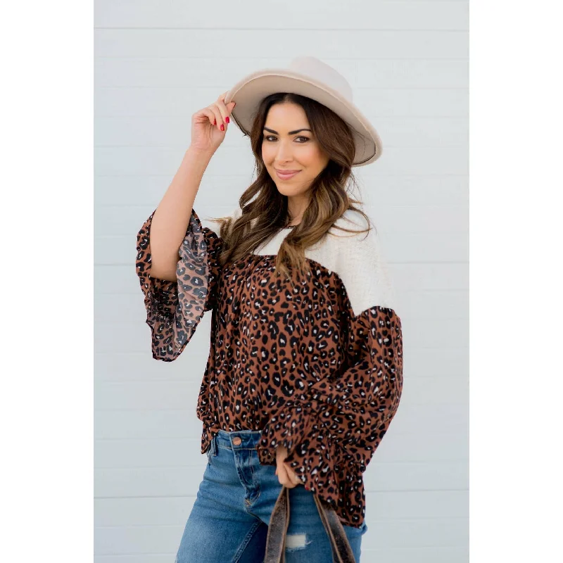 Leopard Flare Sleeve Blouse