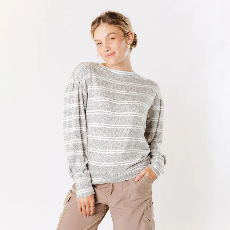 Long Sleeve Sweater, Grey and White Stripe