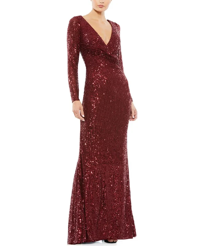 Mac Duggal Sequined Faux Wrap Column Gown