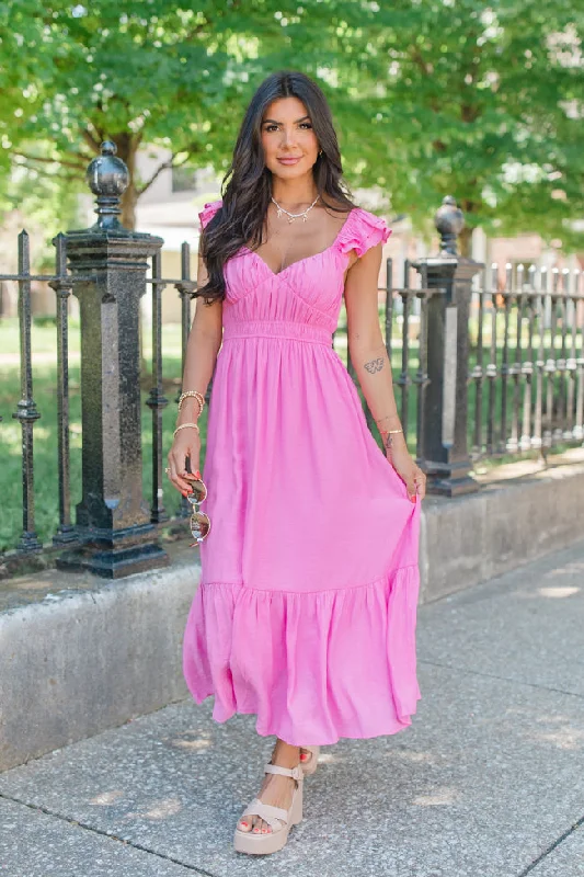 Pinky Promise Pink Cap Sleeve Midi Dress