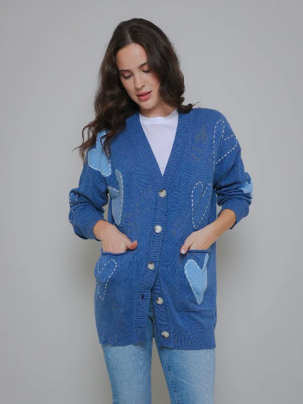 Poppy Heart Cardigan - Blue