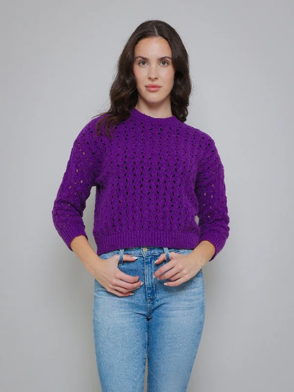 Puff Stitch Crew Sweater - Purple