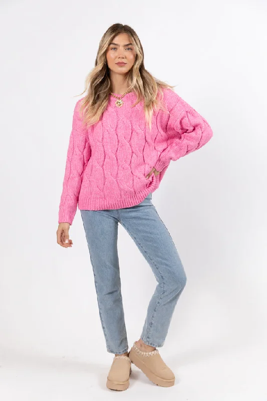 Steer Me Right Pink Oversized Cable Knit Sweater