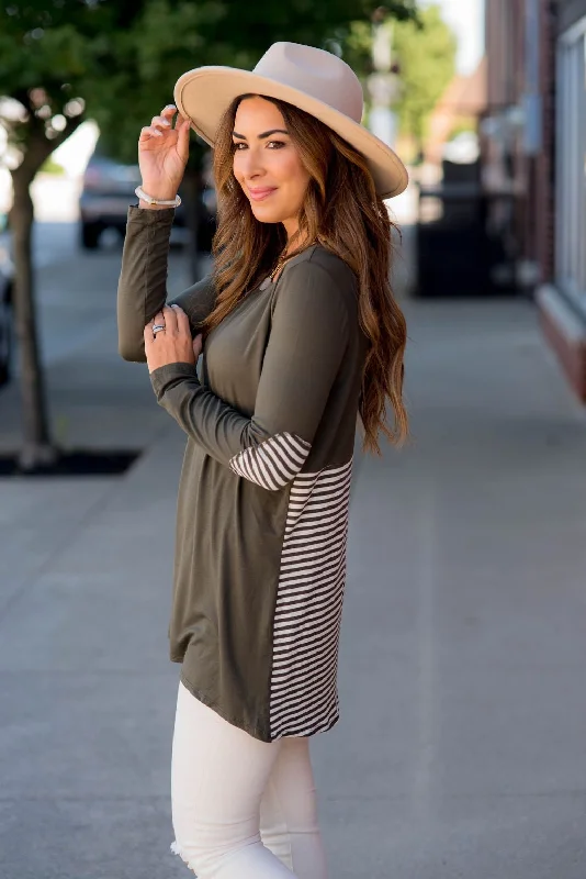 Striped Bottom Long Sleeve Tunic Tee