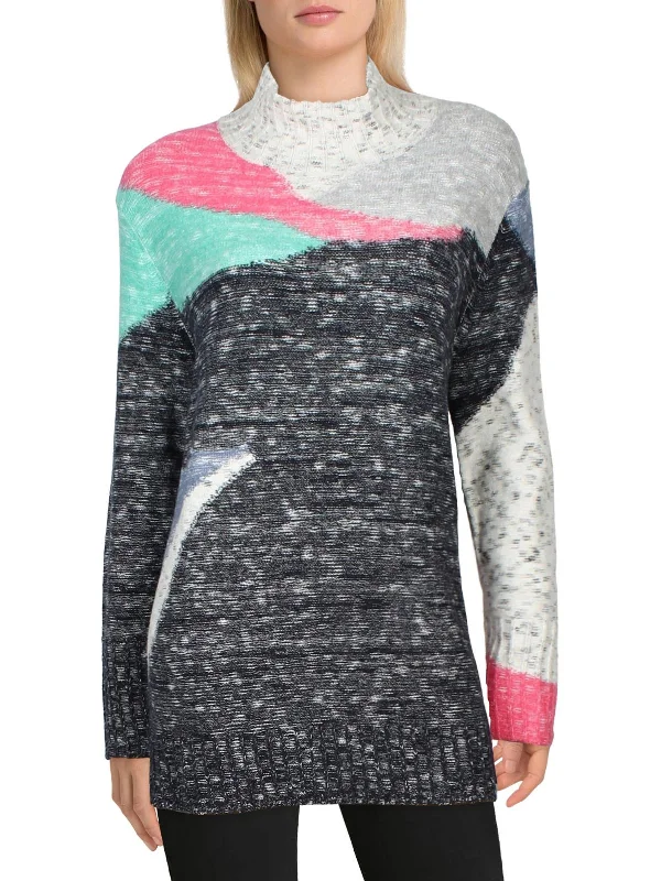 Sun Turn Mix Womens Colorblock Pullover Mock Turtleneck Sweater