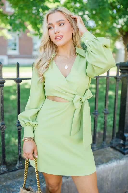 Talk It Out Lime Side Cutout Tie Detail Dress FINAL SALE