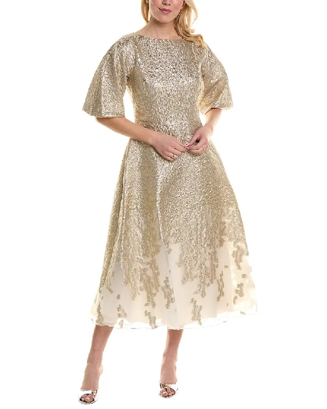 Teri Jon by Rickie Freeman Metallic Jacquard Midi Dress