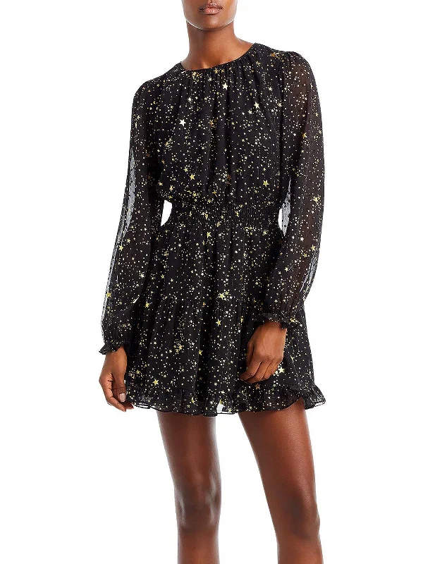 Womens Chiffon Foiled Star Mini Dress