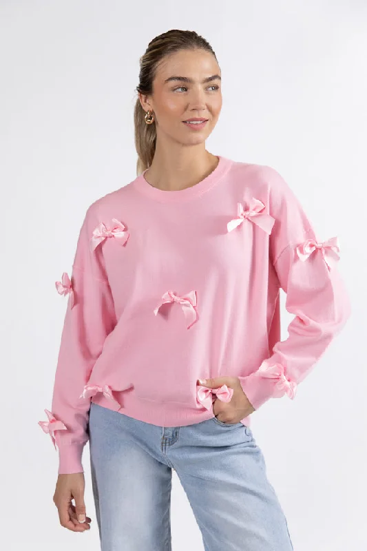 World Class Pink Bow Embroidered Sweater