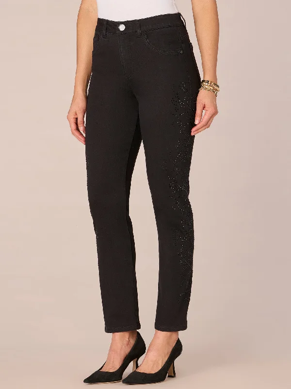 "Ab"solution High Rise Seamless Skinny Jeans with Rhinestones