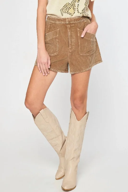 Corduroy High Waisted Short In Camel