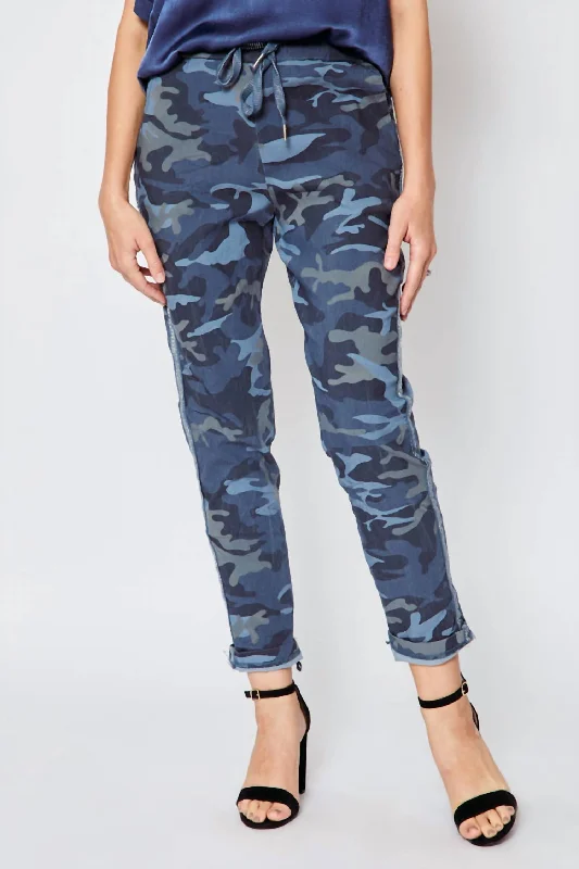 D Style Silver Stripe Camo Pants In Blue Jeans