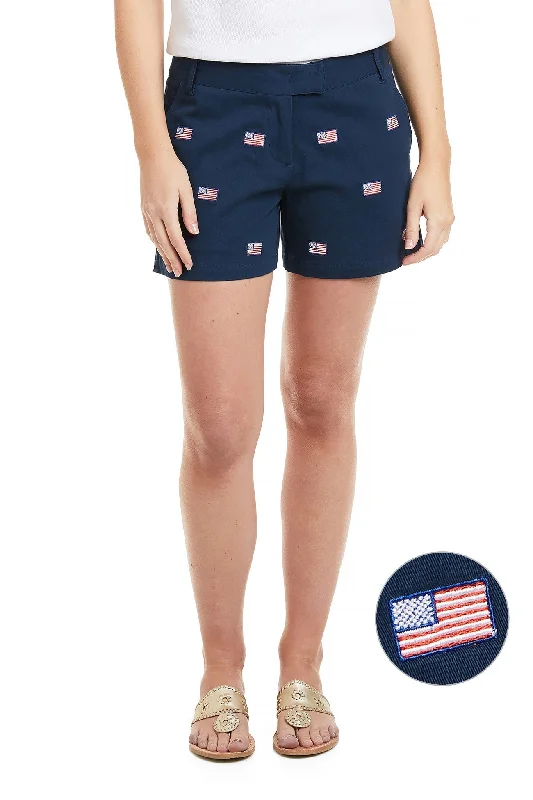 Sailing Short Stretch Twill Nantucket Navy with American Flag