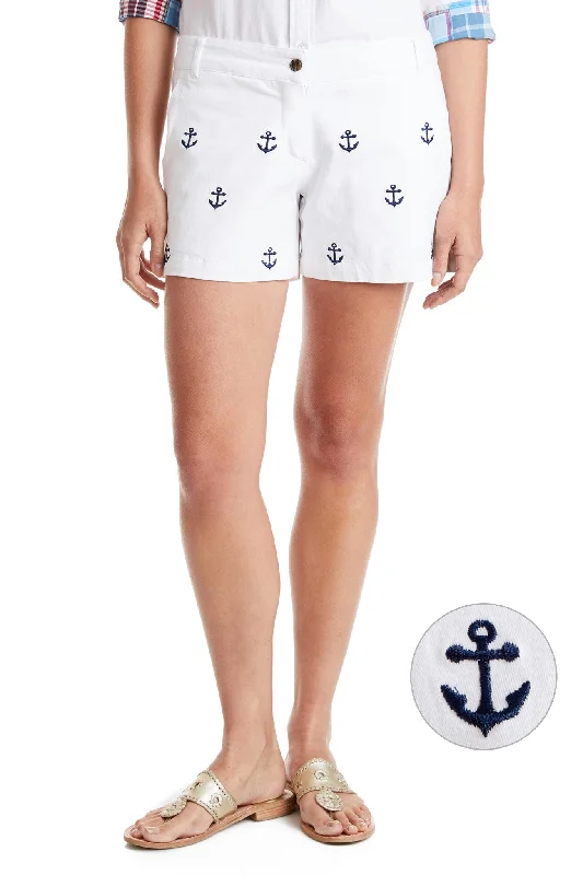 Sailing Short Stretch Twill White with Anchor