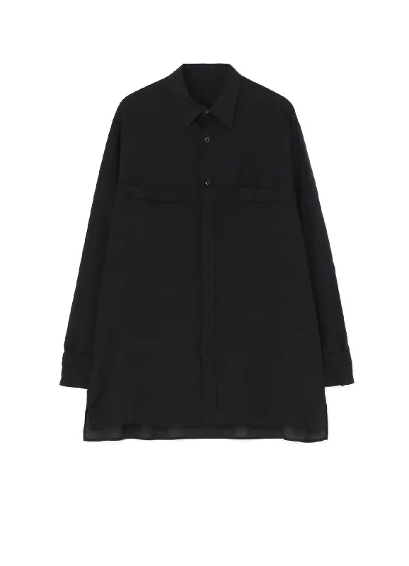 [Y's-Black Name]CELLULOSE LAWN TAPE FLAP POCKET SHIRT