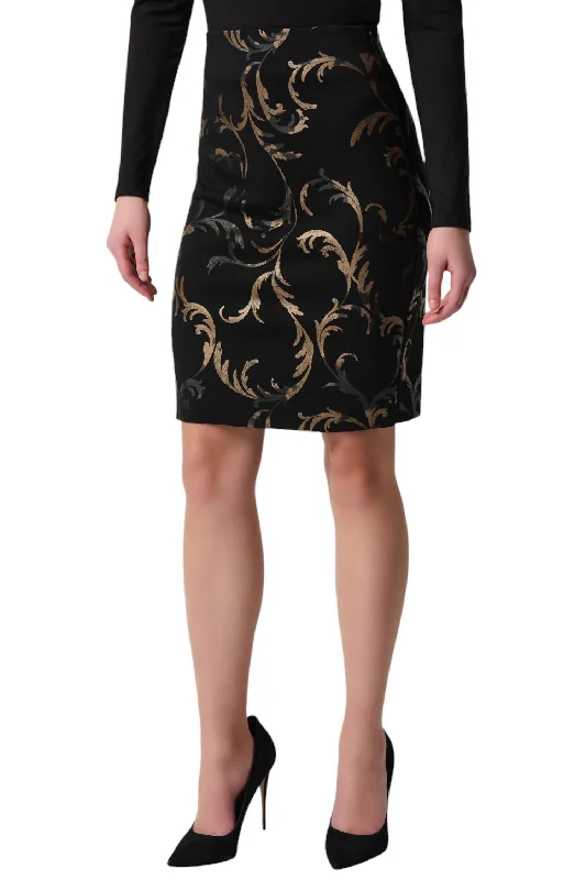 Baroque Print Skirt In Black/gold