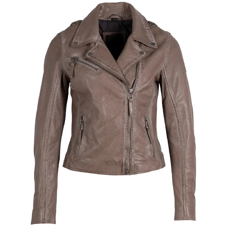 Christy Star Detail Leather Jacket In Cozy Taupe