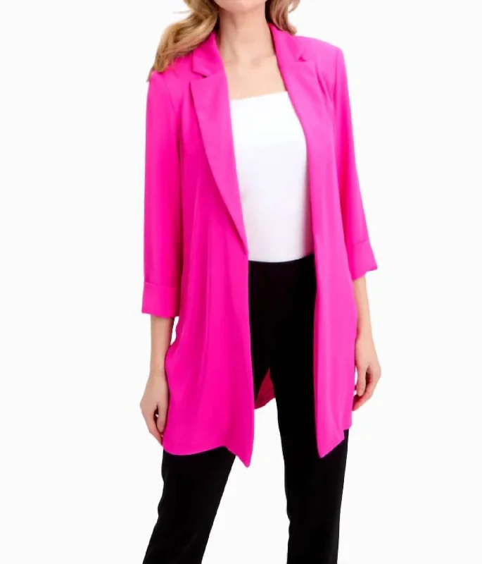 Luxe Street Trends Denim Design Classic Long Blazer In Ultra Pink