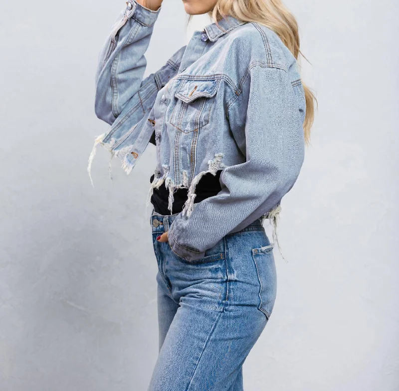 Distressed Cali Love Denim Jacket In Blue