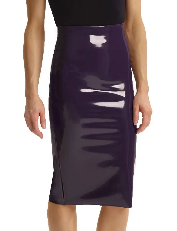 Faux Patent Leather Midi Skirt In Aubergine