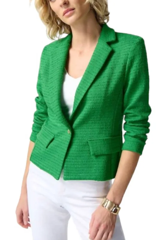 Island Boucle Boxy Blazer In Green