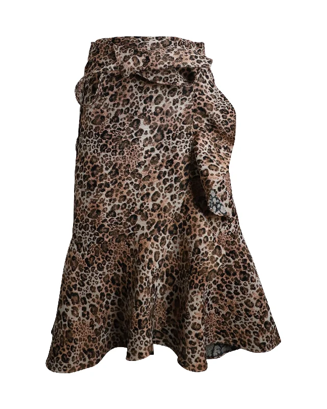 Johanna Ortiz Cynical Attitude Ruffled Leopard Skirt in Animal Print Polyester