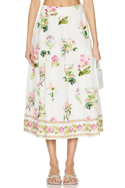 Midi Skirt In White Floral