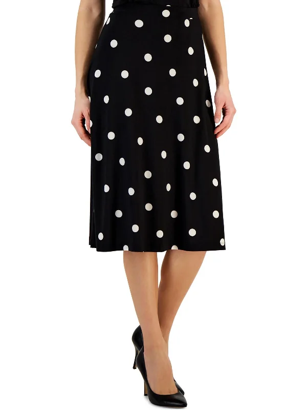 Petites Womens Printed Below Knee Midi Skirt