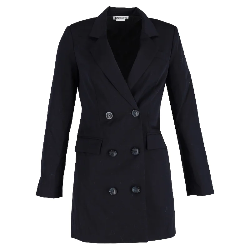 Reformation Double-Breasted Blazer Dress in Navy Blue Polyester