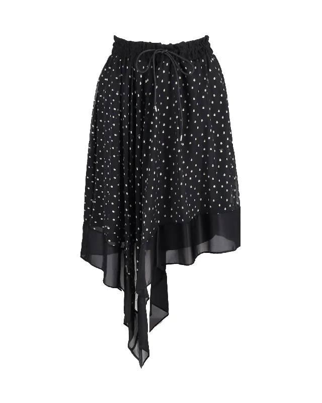 Sacai Polka-Dot print Asymmetric Skirt in Black Polyester