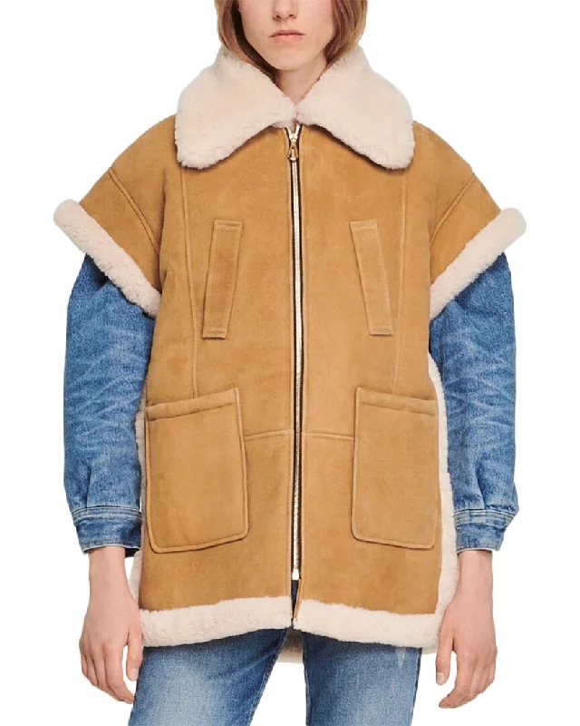 Sandro Wood Suede & Shearling Coat