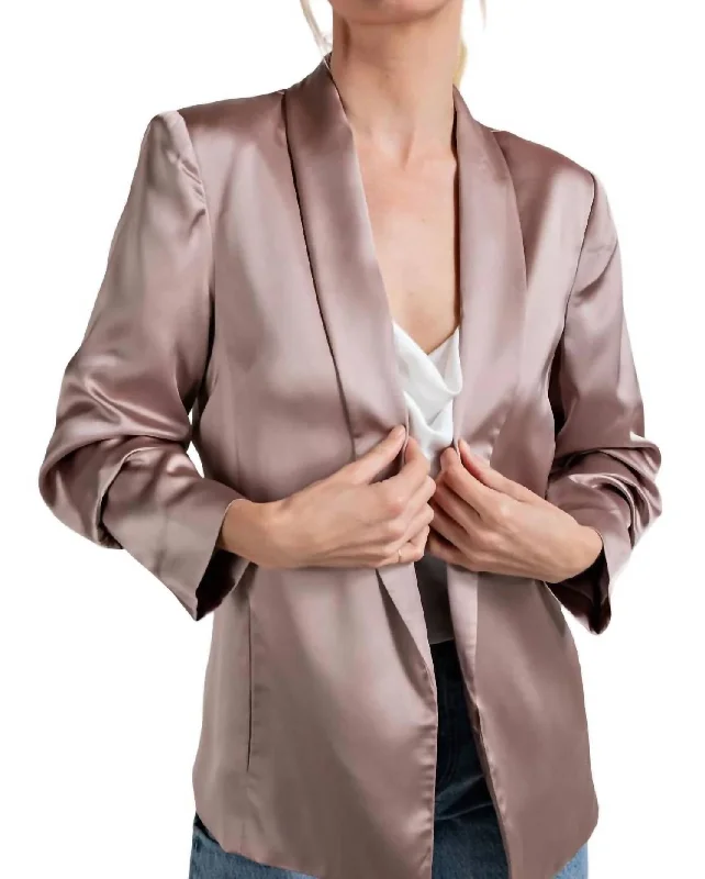 Satin Fitted Blazer Jacket In Champange