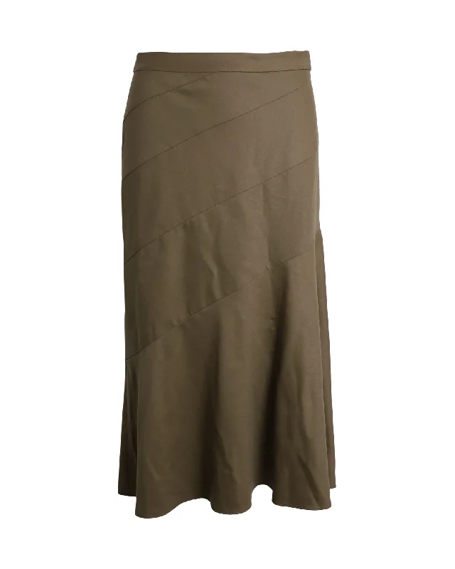 Theory Semi Flared Midi Skirt in Olive Wool