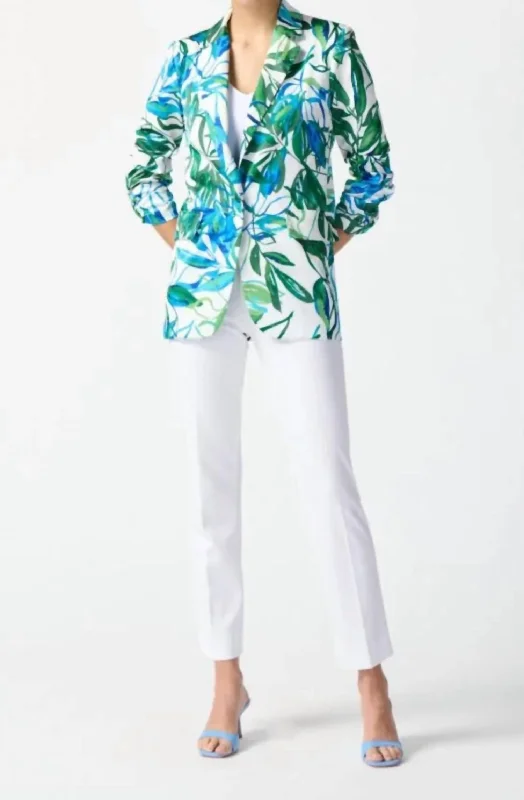 Tropical Print Blazer In Vanilla Multi