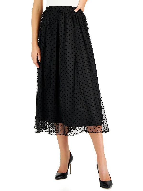 Womens Polk Dots Lace Overlay Midi Skirt